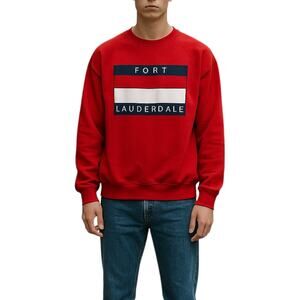 Delta Midweight Cotton Blend Brushed Fleece Red Fort Lauderdale Mens Crewneck XL